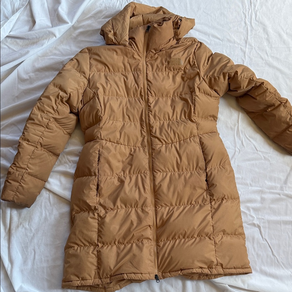 The North Face Women's Long Puffer Coat in Camel Brown